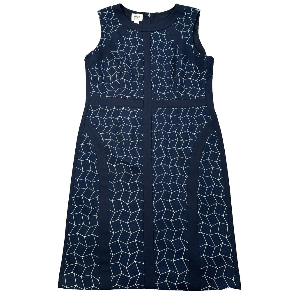 DM Collection Stitch Fix Sleeveless Sheath Dress Women's 16 Navy Blue/White